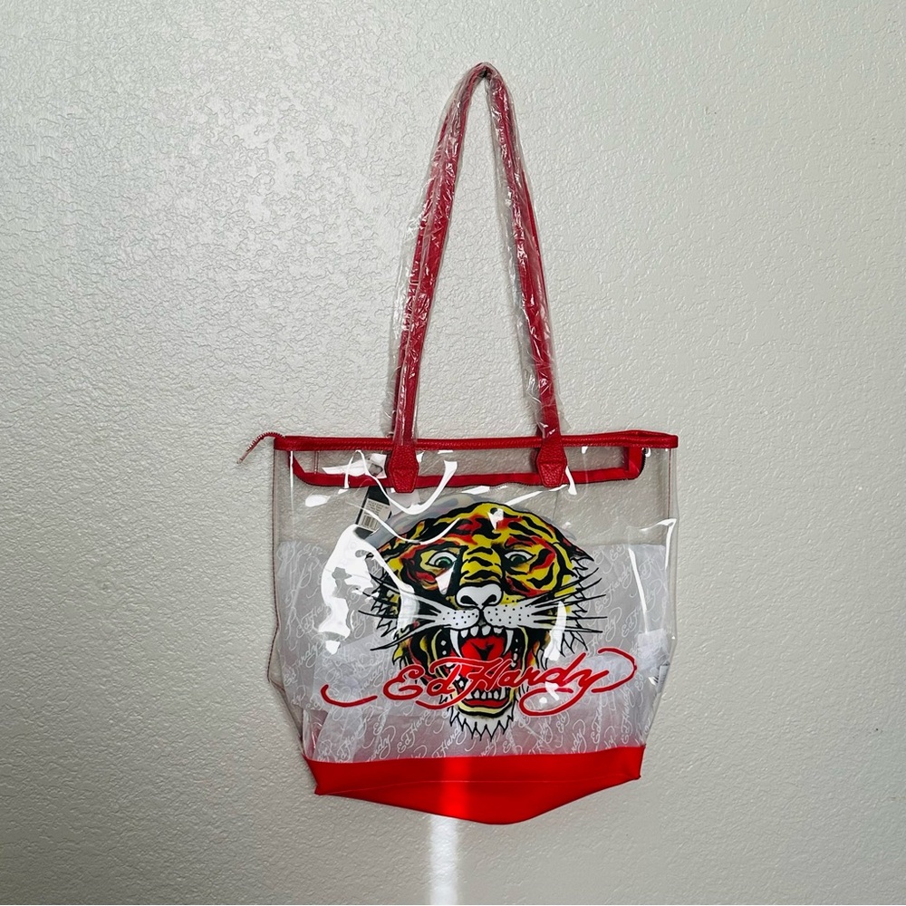 Ed Hardy Tiger Clear Red Tote Bag with Matching Pouch – NWT - Picture 4 of 7